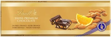 ЛИНД ТЪМЕН БАДЕМ И ПОРТОКАЛ 300ГР/ LINDT DART CHOCOLATE ALMOND AND ORANGE 300GR