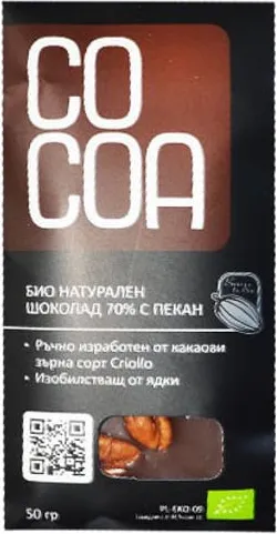 Био суров шоколад 70% с орехи пекан 50г