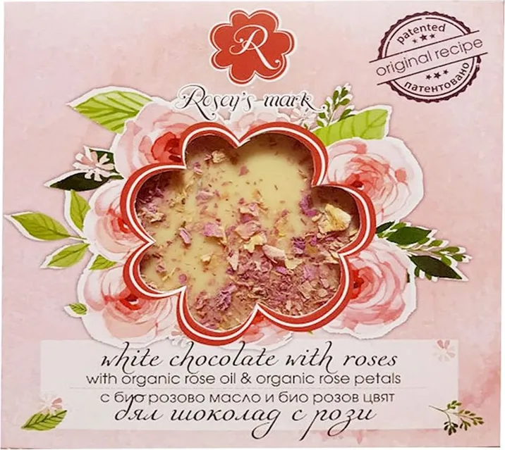 Бял шоколад с рози 80г