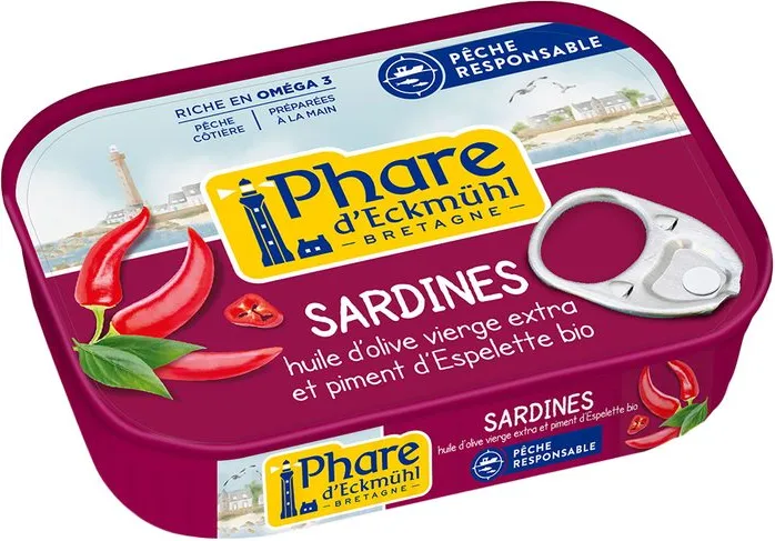 Сардини в био маслиново масло и пипер Еспелет 135г