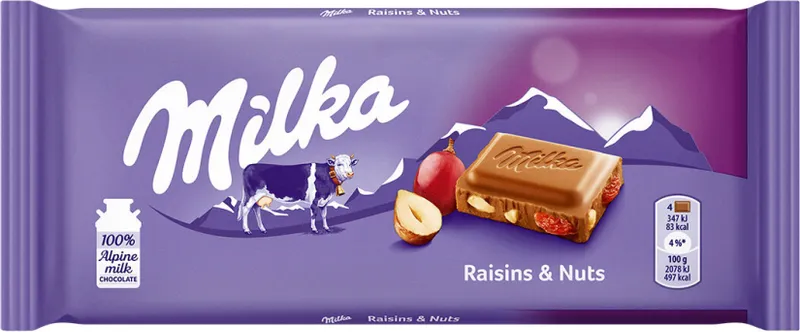Milka Шоколад със стафиди и лешници 100 ГР