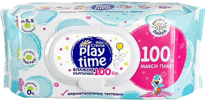 Влажни кърпи бебешки Play Time Макс пак (100бр)