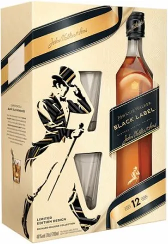 Уиски Джони Уокър Black Label 700Мл+2 Чаши-