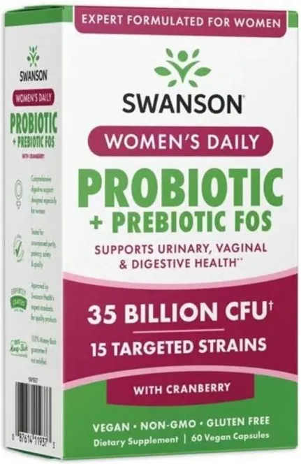 Swanson Women's Daily Probiotic + Prebiotic FOS Женски ежедневен Пробиотик + Пребиотик x 60 капсули