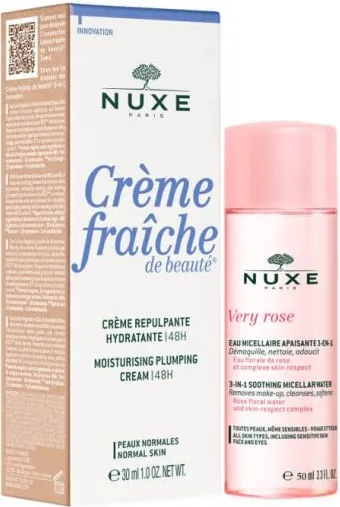 Nuxe Crеme Fraiche de Beaute Хидратиращ уплътняващ крем за лице за нормална кожа 30 мл + Nuxe Very Rose 3в1 Успокояваща мицеларна вода 50 мл Комплект