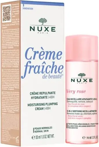 Nuxe Crеme Fraiche de Beaute Хидратиращ уплътняващ крем за лице за нормална кожа 30 мл + Nuxe Very Rose 3в1 Успокояваща мицеларна вода 50 мл Комплект