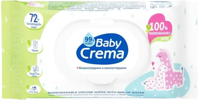 Baby Crema Биоразградими кърпички с 99% чиста вода х 72 броя