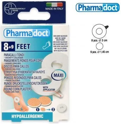 Pharmadoct Feet Кръгли подложки с латекс х 8 бр + Калифугатни дискове със салицилова киселина за мазоли х 9 бр