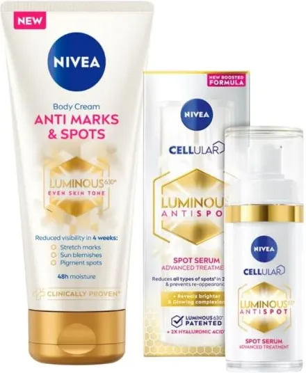 Nivea Luminous630 Anti Marks & Spots Крем за тяло 200 мл + Nivea Cellular Luminous Antispot Серум срещу пигментни петна 30 мл Комплект