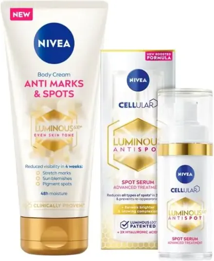 Nivea Luminous630 Anti Marks & Spots Крем за тяло 200 мл + Nivea Cellular Luminous Antispot Серум срещу пигментни петна 30 мл Комплект