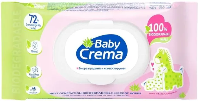 Baby Crema Биоразградими кърпички с натурален екстракт от алое вера х 72 броя