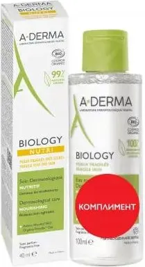 A-Derma Biology Nutri Дерматологична подхранваща грижа 40 мл + Подарък: A-Derma Biology Дерматологична мицеларна вода 100 мл Комплект