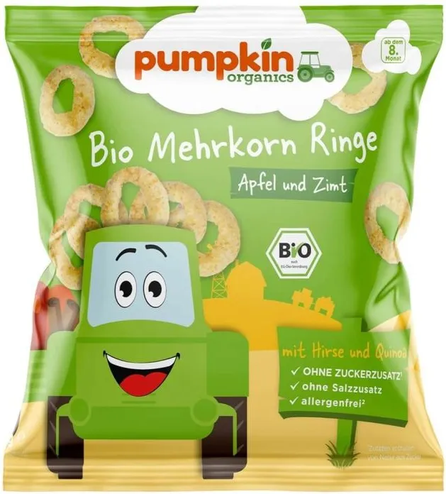 Био кръгчета зърнени с ябълка и канела Pumpkin kids 12М+ 20 гр