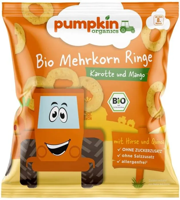 Био кръгчета зърнени с манго и морков Pumpkin kids 12М+ 20 гр