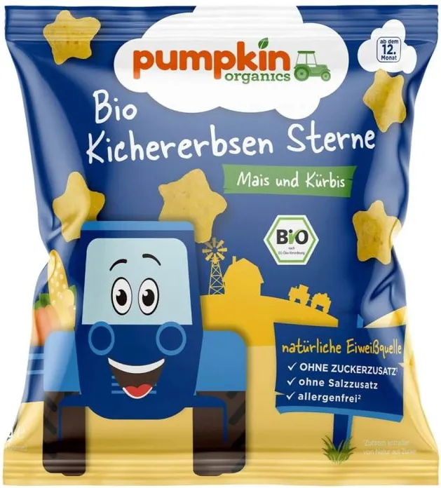 Био звездички от нахут, царевица, тиква  Pumpkin kids 12М+ 20 гр