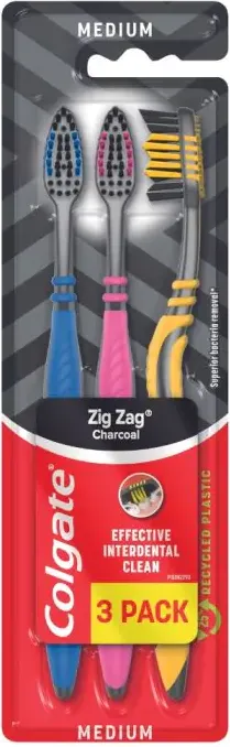 Colgate ZigZag Charcoal Medium четка за зъби 2+1 бр