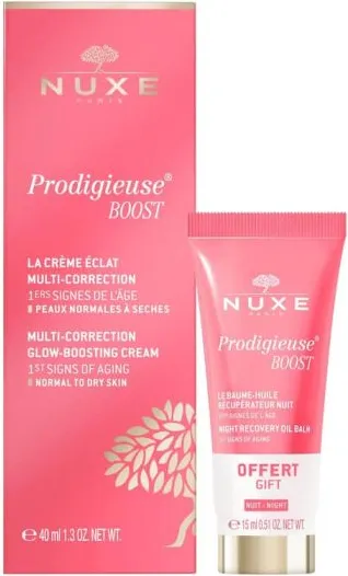 Nuxe Prodigieuse Boost Мултикоригиращ копринен крем за нормална към суха кожа 40 мл + Nuxe Prodigieuse Boost Нощен възстановяващ балсам 15 мл Комплект