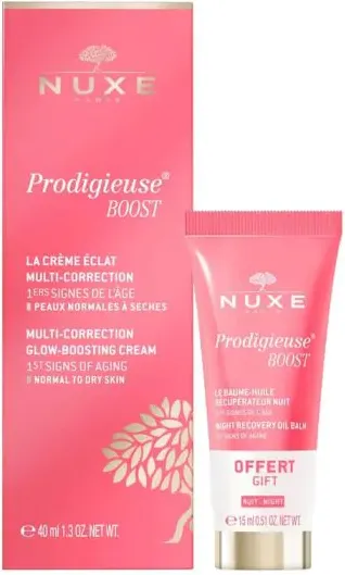 Nuxe Prodigieuse Boost Мултикоригиращ копринен крем за нормална към суха кожа 40 мл + Nuxe Prodigieuse Boost Нощен възстановяващ балсам 15 мл Комплект