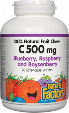 Natural Factors 100 % Natural Fruit Chew C 500 mg горски плодове 500 мг х 90 дъвчащи таблетки