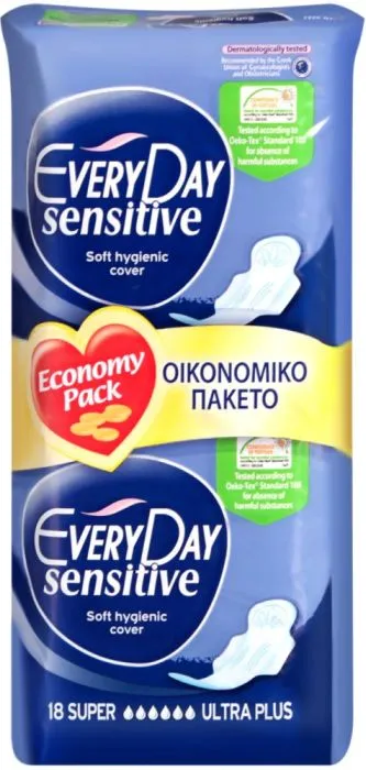 Everyday Fresh Super Ultra Plus Sensitive Дамски превръзки с крилца 18 бр