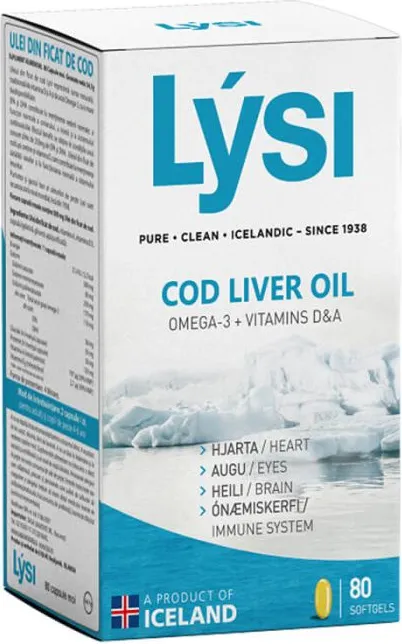 LYSI Cod Liver Oil Масло от черен дроб на треска 500 мг x 80 софтгел капсули