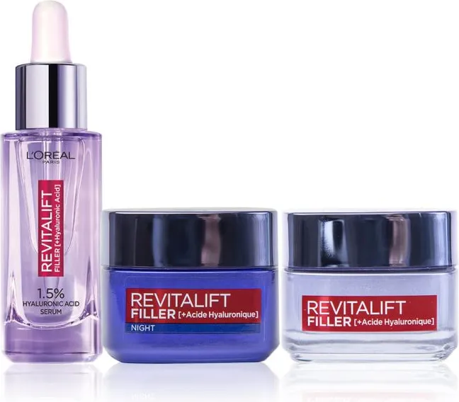 L’Oreal Revitalift Filler Renew Дневен крем за лице 50 мл + L’Oreal Revitalift Filler Renew Нощен крем за лице 50 мл + L’Oreal Revitalift Filler Серум за лице против 30 мл Комплект