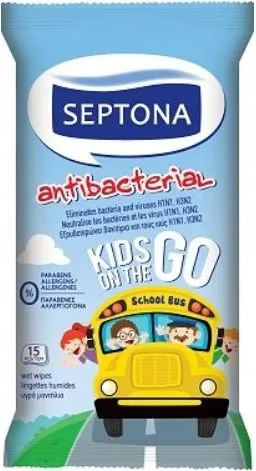 Septona Antibacterial Kids Антибактериални почистващи мокри кърпи за деца 15 бр