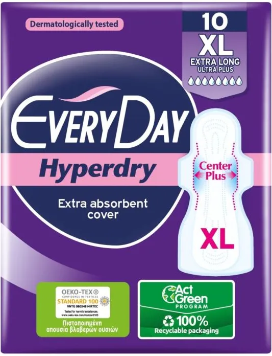 Everyday Hyperdry Extra Long Ultra Plus XL Дамски превръзки с двойни крилца х10 бр