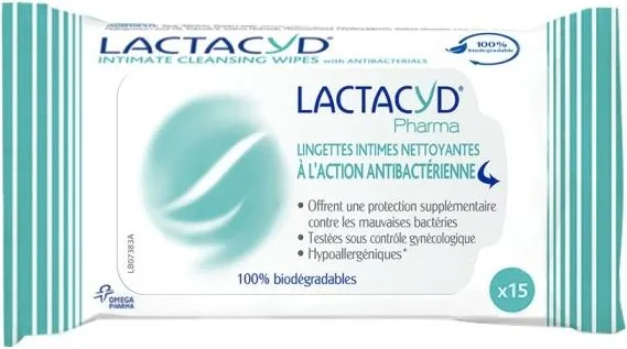 Lactacyd Почистващи антибактериални интимни мокри кърпички x15 бр