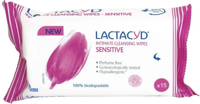 Lactacyd Sensitive Почистващи интимни мокри кърпички x15 бр