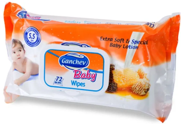 Ganchev Baby Wipes Бебешки мокри кърпички с мед 72 бр