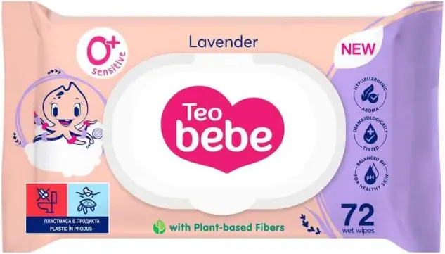 Teo Bebe Lavender Бебешки мокри кърпи с екстракт от лавандула капак 0+М х 72 бр