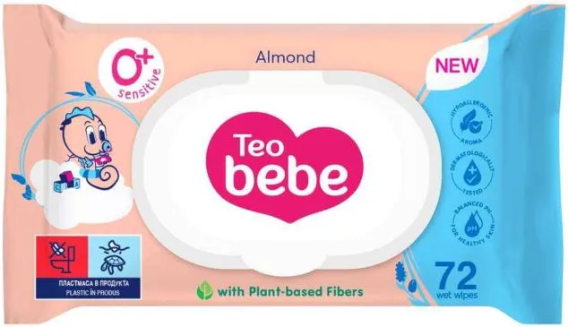 Teo Bebe Almond Мокри кърпи за чувствителна кожа с капак х 72 бр