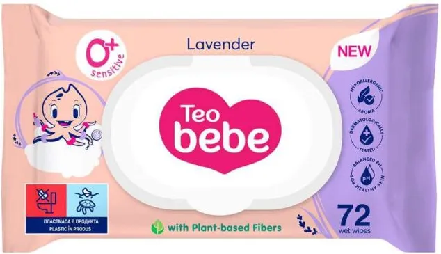 Teo Bebe Lavender Бебешки мокри кърпи с екстракт от лавандула капак 0+М х 72 бр