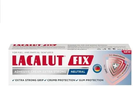 Lacalut Fix Neutral Фиксиращ крем за зъбни протези с неутрален вкус 40 гр