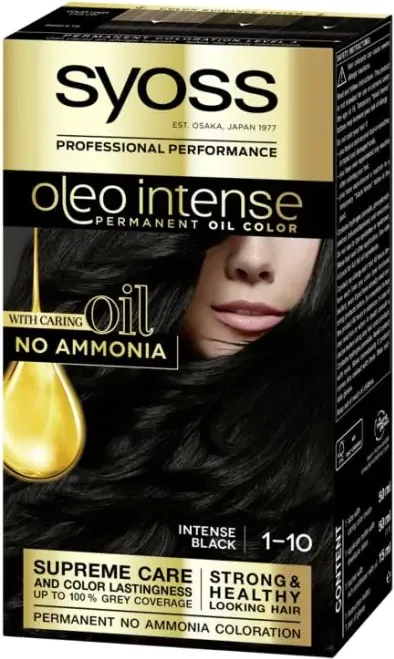 Syoss Oleo Intense Дълготрайна безамонячна крем боя за коса 1-10 Наситено черен
