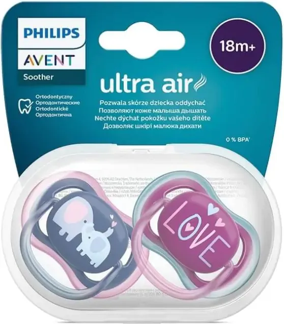 Avent Ultra Air Ортодонтична залъгалка с кутийка18+М love х 2 броя