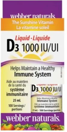 Webber Naturals Vitamin D3 Liquid Витамин Д3 Течен 1000 IU 25 мл 100 дози