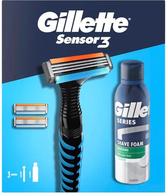 Gillette Коледа 2024 Gillette Simple Sensor 3 Самобръсначка + 2 резервни ножчета + Пяна за бръснене успокояваща 200 мл Комплект