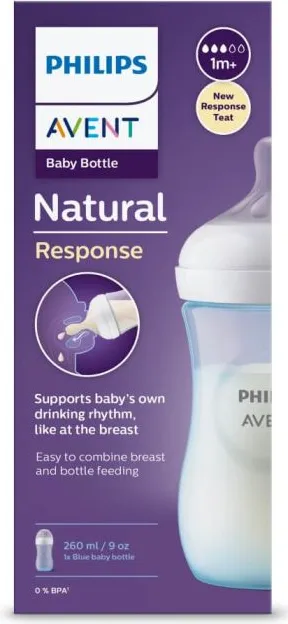 Avent Natural Response AirFree Шише с биберон Син цвят 1М+ 260 мл