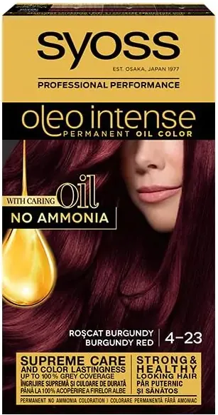 Syoss Oleo Intense Дълготрайна безамонячна крем боя за коса 4-23 Бургундско червен