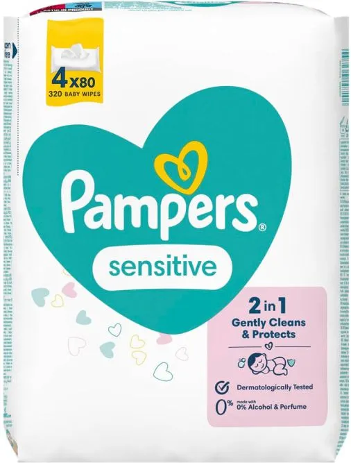 Pampers Sensitive Бебешки мокри кърпички 4 x 80 бр