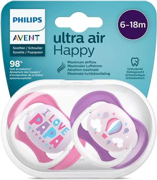 Philips Avent Ultra Air Happy Girl Ортодонтична залъгалка за момиче 6-18М x2 бр