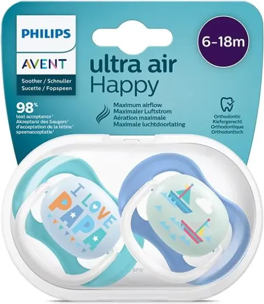 Philips Avent Ultra Air Happy Boy Ортодонтична залъгалка за момче 6-18М x2 бр