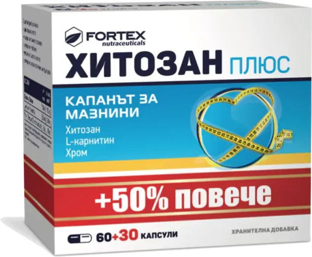 Fortex Хитозан Плюс капанът за мазнини 250 мг х60 капсули + 30 капсули подарък