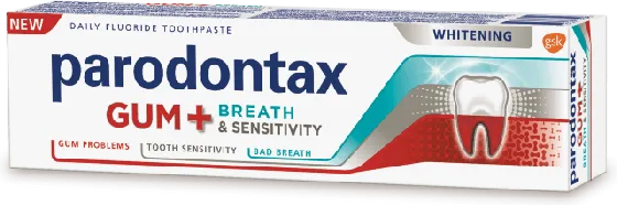 Parodontax Gum+ Breath & Sensitivity Whitening Избелваща паста за кървящи венци и чувствителни зъби 75 мл