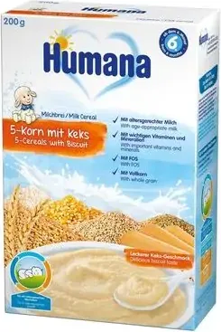 Humana млечна каша 5 зърна с бисквита 6М+ 200 гр