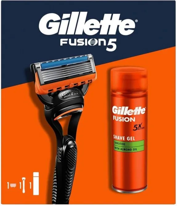 Gillette Fusion5 Proglide Самобръсначка + Sensitive Гел за бръснене 200 мл Комплект