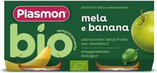 Plasmon Bio Плодово пюре банан с ябълка за деца 6М+ 80 г х 2 бр