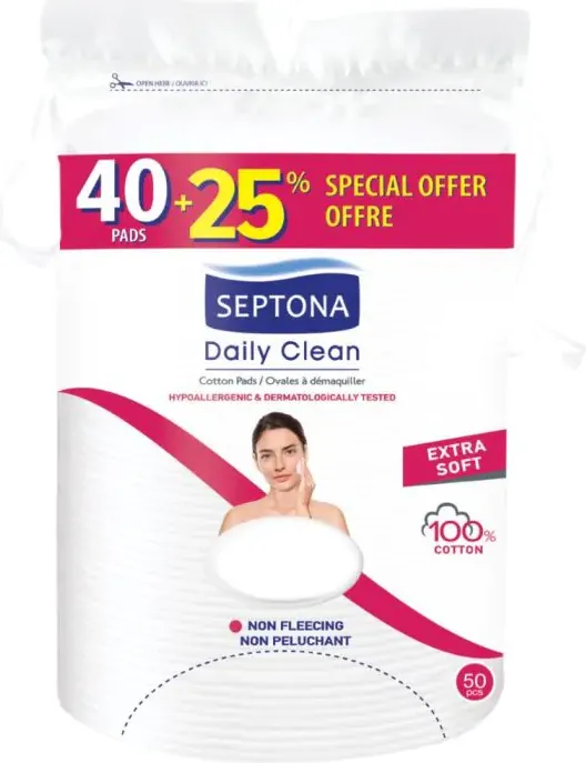 Septona Daily Clean Двулицеви овални тампони за почистване на грим 40+25 %
